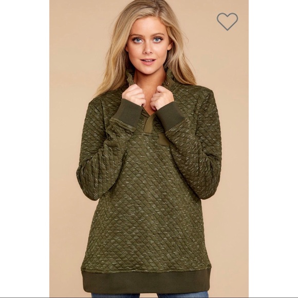 >>LAST<< Quinn Quilted Pocket Pullover - Olive - Picture 3 of 6